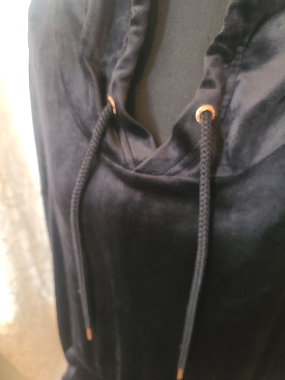 GreenTea Black Velvet Drawstring Cowl Sweater